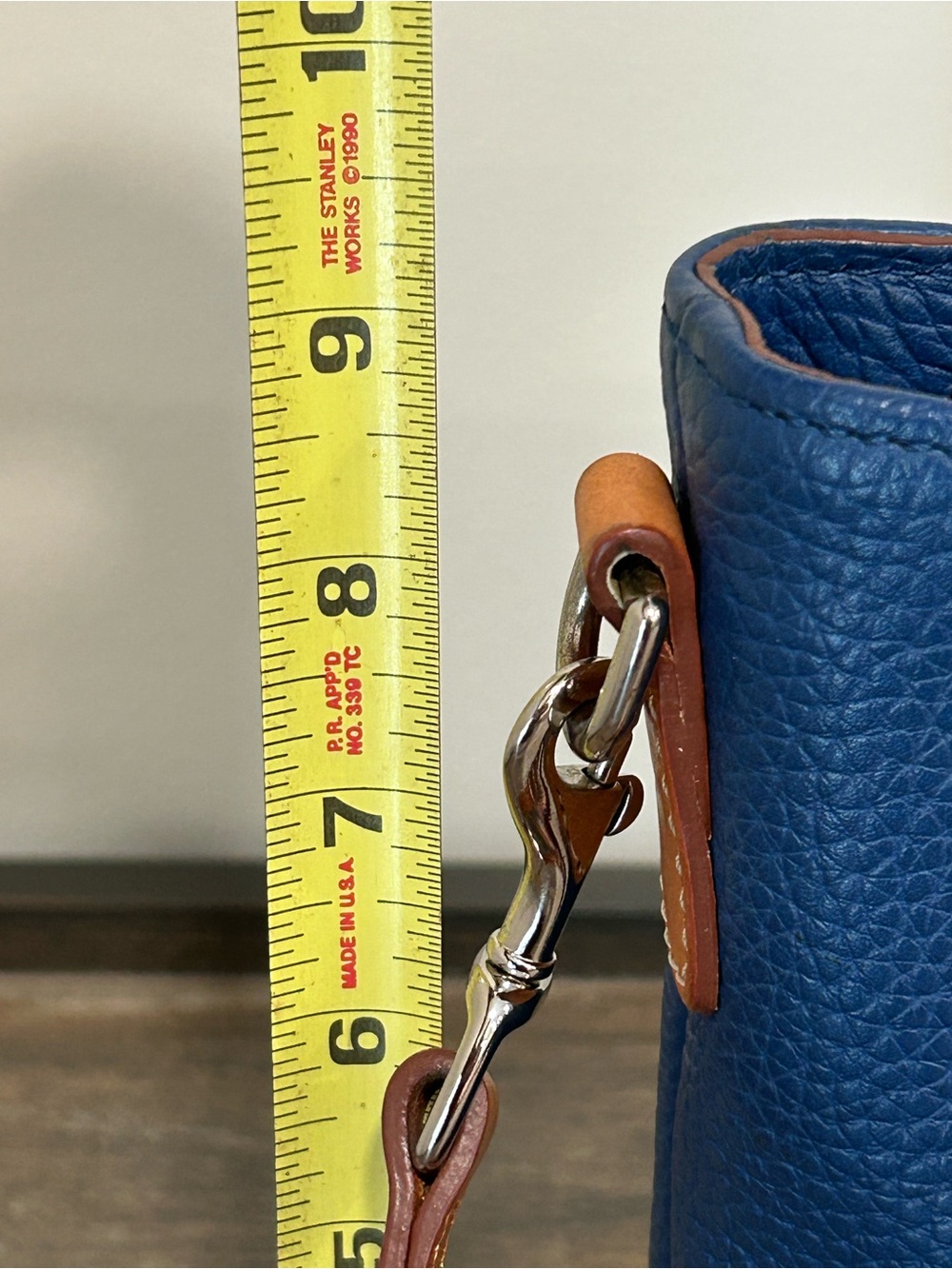 Dooney & Bourke Blue Pebble Leather Crossbody with Tan Trim and Tassel Pockets - Picture 3 of 14